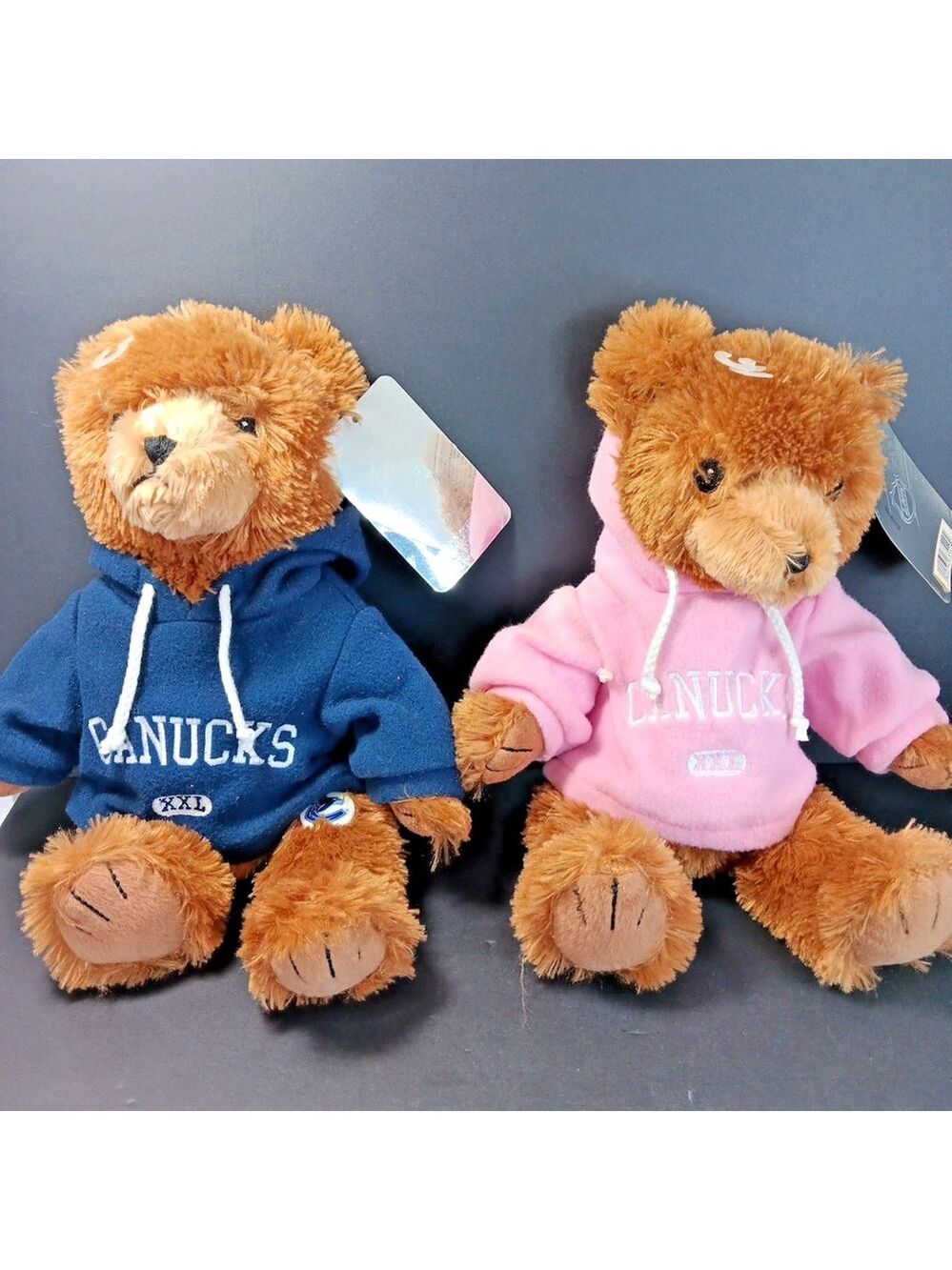 TWO Vancouver Canucks Plush Official NHL Bears With Tags And Pins 14 Inch CN